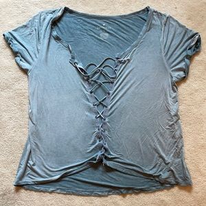 American Eagle Woman’s Blue Lace up Tee size XL